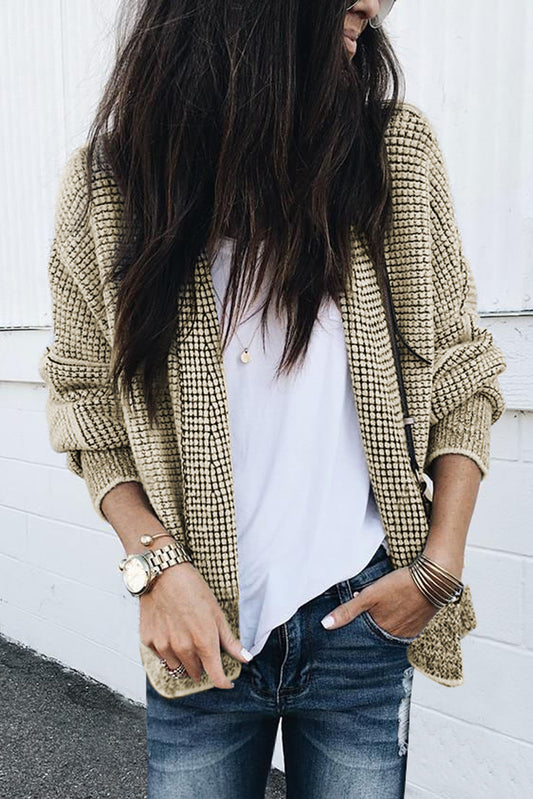 Apricot Plaid Contrast Trim Open Front Cardigan