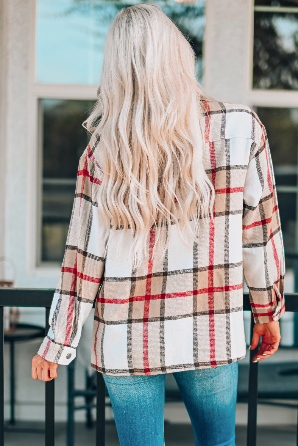 Plaid Print Buttoned Shirt Coat with Pocket