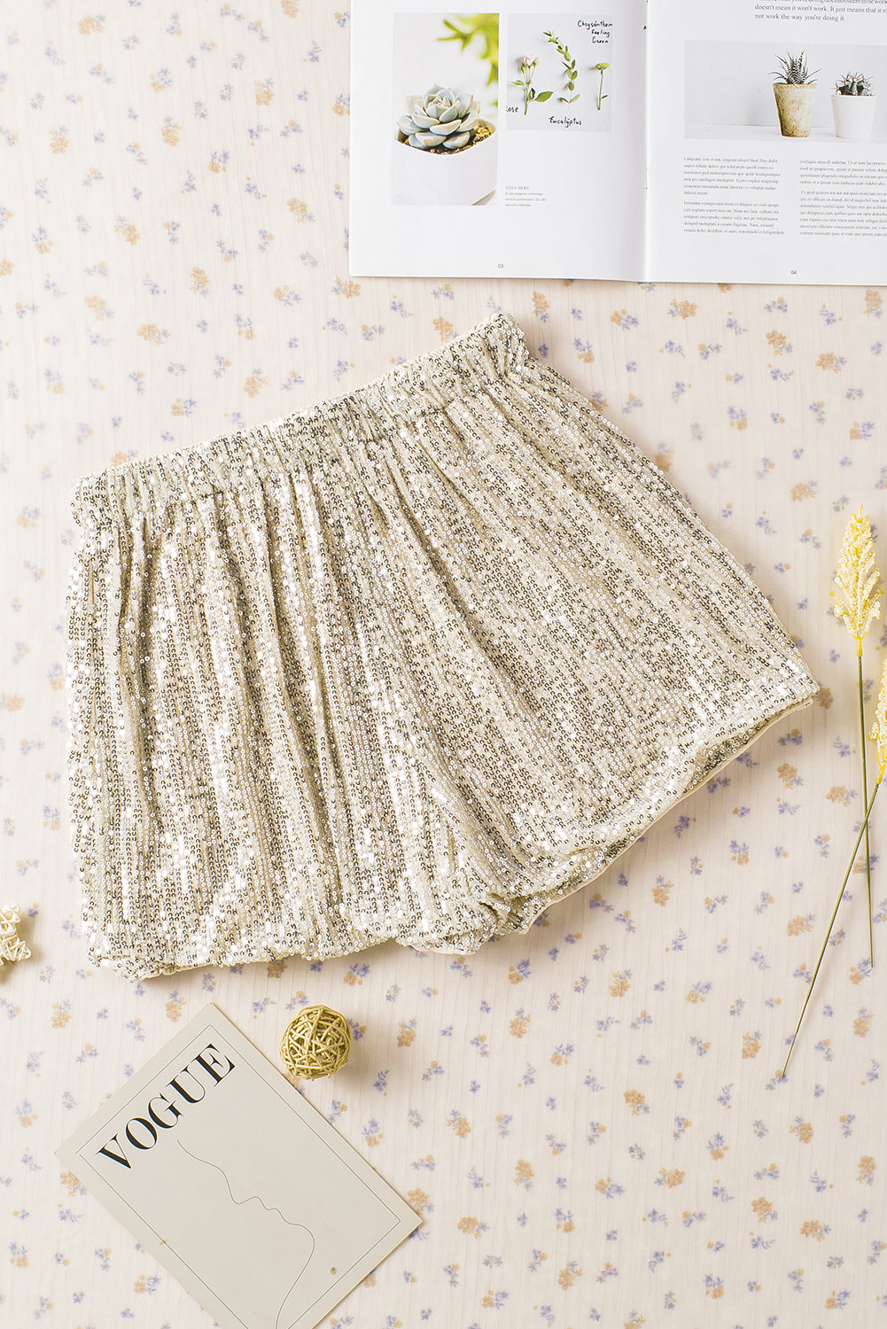 Sequin Straight Leg High Waist Casual Shorts