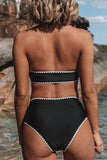 Contrast Binding High Waist Halter Bikini Set