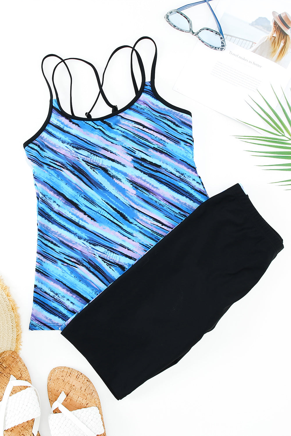 Abstract Print Criss Cross Strappy Two-piece Tankini