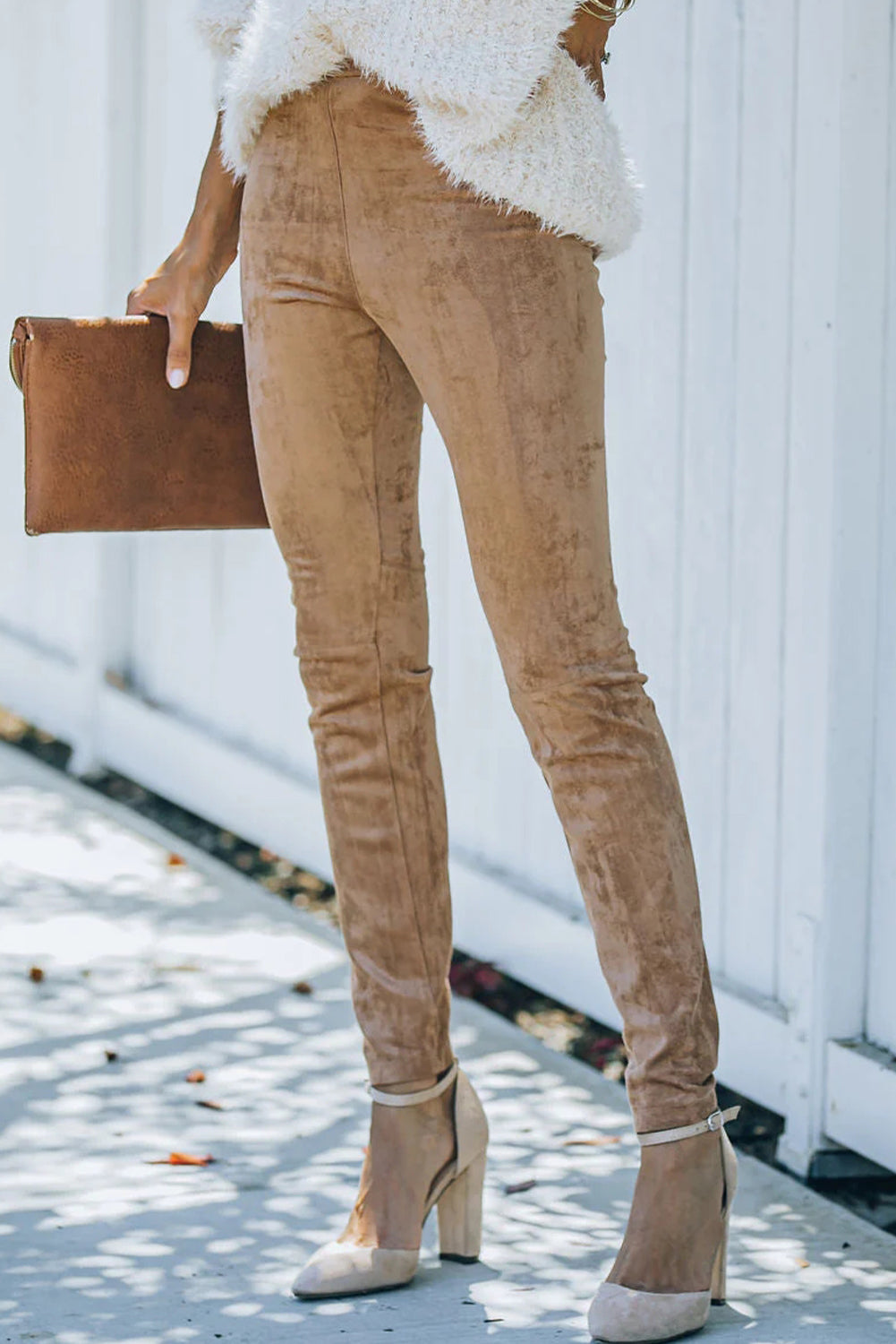 Khaki High Waist Faux Suede Skinny Leggings