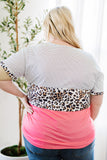 Color Block Splicing Striped Leopard Plus Size Tee