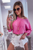 Blouse à manches retroussées et texture plissée rose