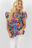 Ruffled Flutter Sleeve Floral Print Blouse