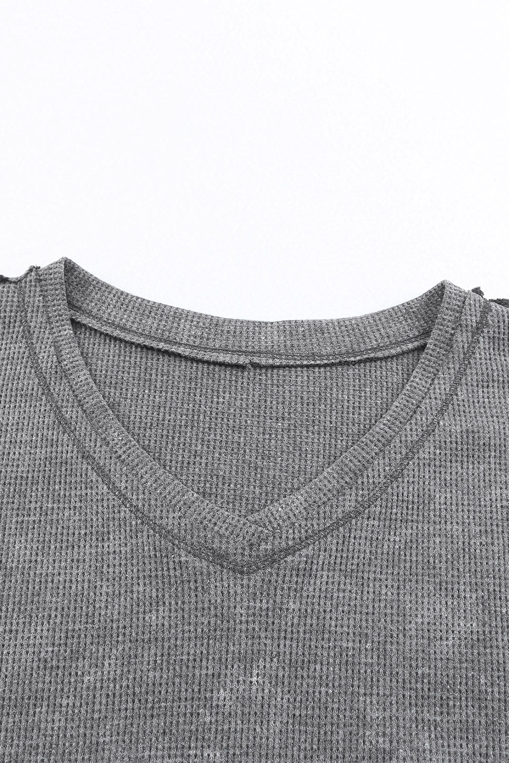 Waffle Knit Seamed Half Sleeve V Neck Top