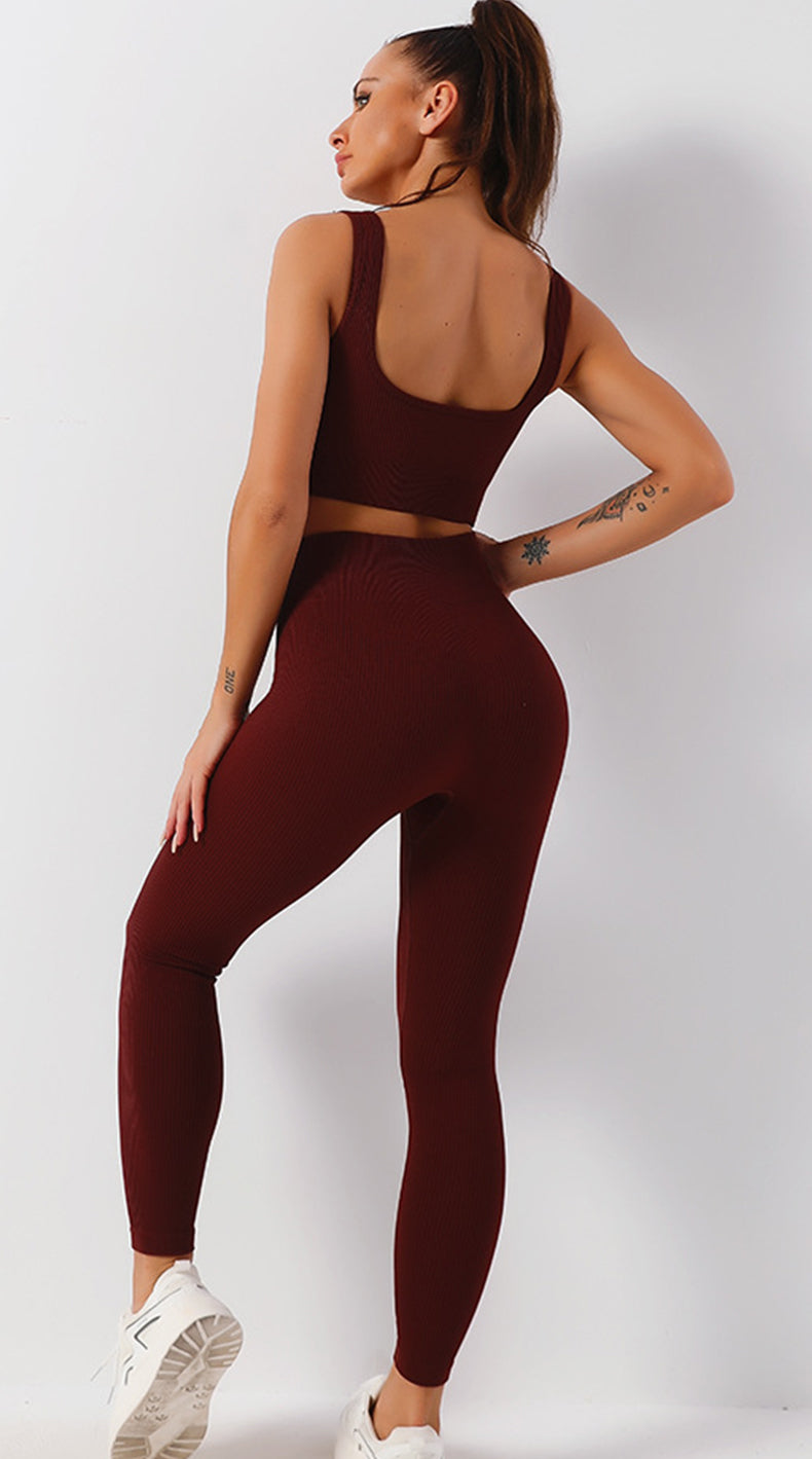 Solid Ribbed High Waist Tummy Control Yoga Pants