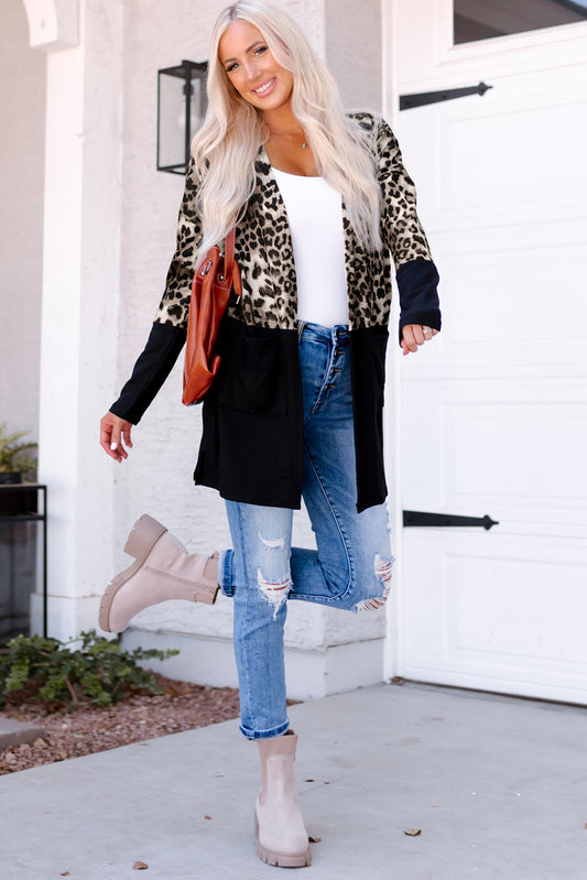 Leopard Print Patchwork Pocket Cardigan