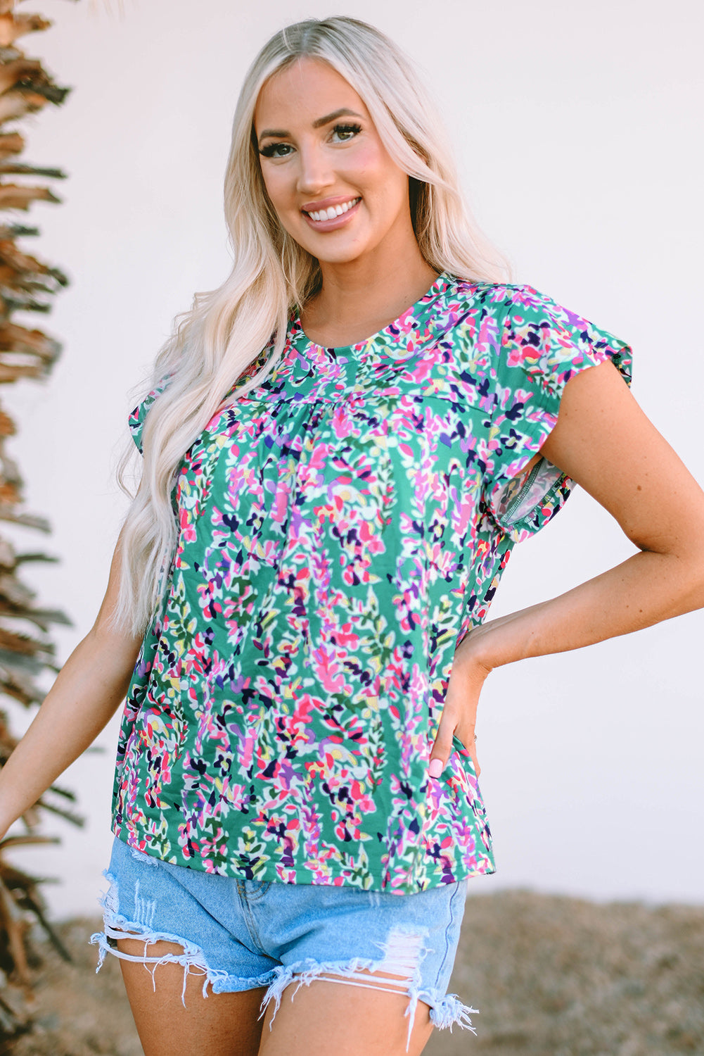 Floral Print Ruffled Short Sleeve Babydoll Top