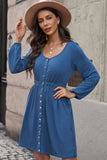 Button Up High Waist Long Sleeve Dress