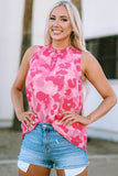 Pink Leopard Frilled Collar Printed Tank Top