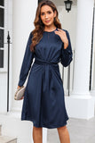 Twist Front Tie Back Long Sleeve Satin Dress