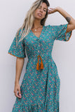 Wrap V Neck Lace-up High Waist Floral Dress