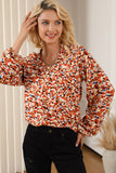 Allover Print Split V Neck Bishop Sleeve Blouse