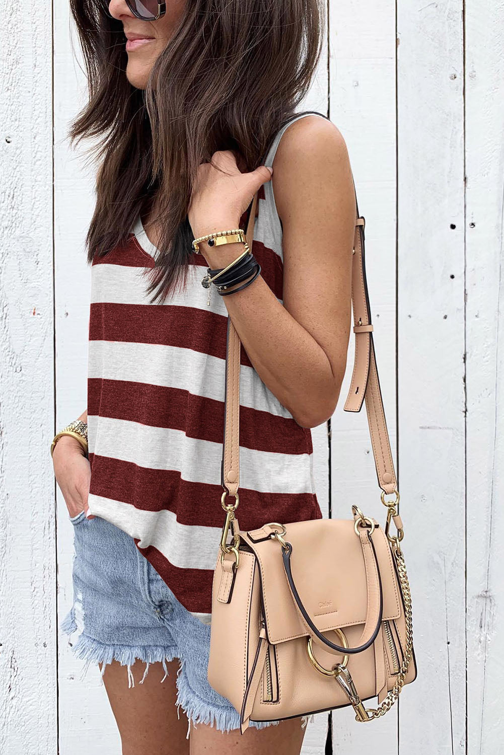 Striped V Neck Tank Top