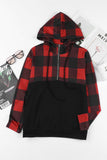 Contrast Buffalo Plaid Zip Pullover Hooded Top