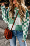 Flaxen Checkered Print Drop Shoulder Sweater