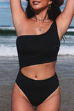 Asymmetric Bare Shoulder Cutout One Piece Swimsuit