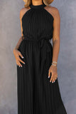 Halter Neck Pleated Wide Leg Jumpsuit with Belt