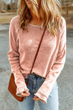 Brown Textured Round Neck Long Sleeve Top