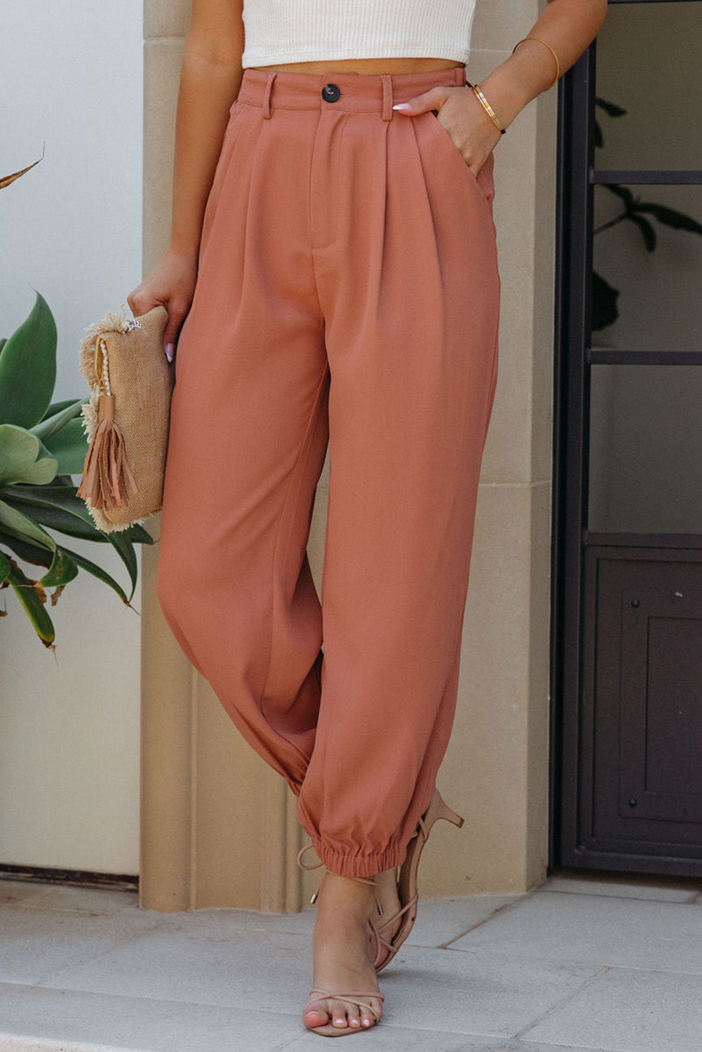 Pockets Ankle-length High Waist Joggers