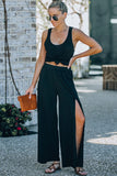 Side Slit Wide Leg Mid Waist Pants