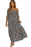 Printed Smocked Off Shoulder Ruffle Sleeve Maxi Dress