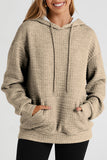 Khaki Quilted Kangaroo Pocket Drawstring Hoodie