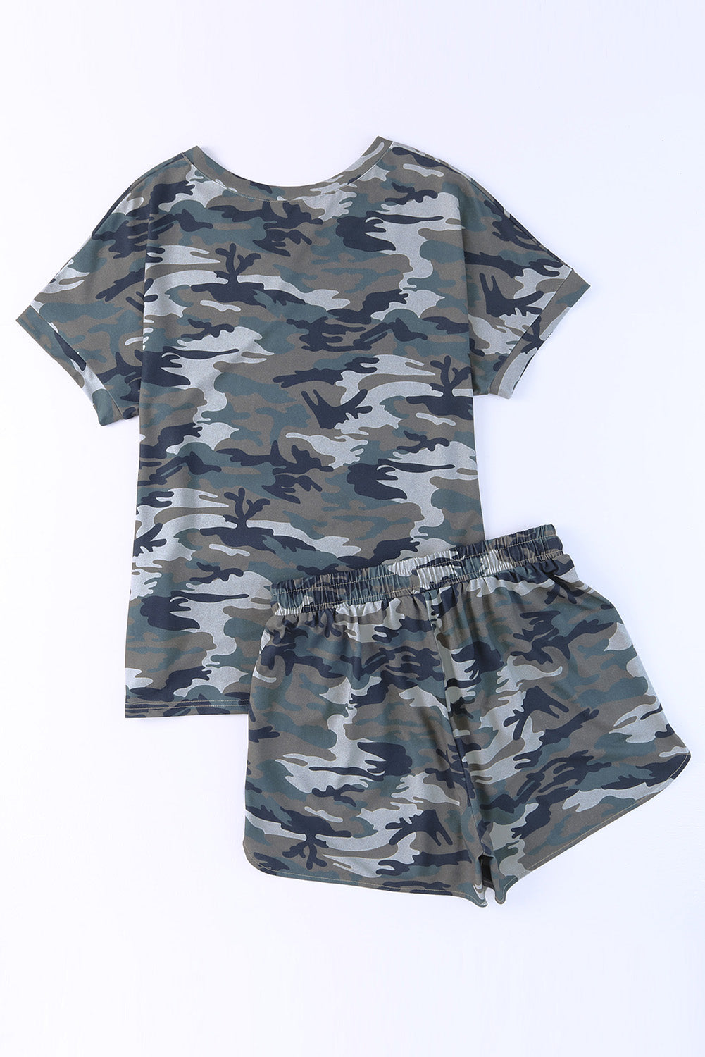 Classic Camo Print Slouchy Loungewear Shorts Set