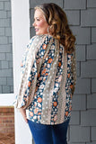 Plus Size Mixed Print Split Neck Blouse