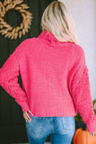 Ribbed Turtleneck Fuzzy Sleeve Knit Sweater