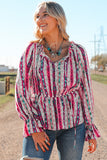 Multicolour Western Aztec Split Neck Peplum Blouse