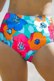 Rose Red Floral Print High Waist Bikini Bottoms