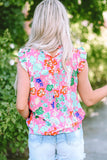 Sky Blue Frilled Collar Floral Vest