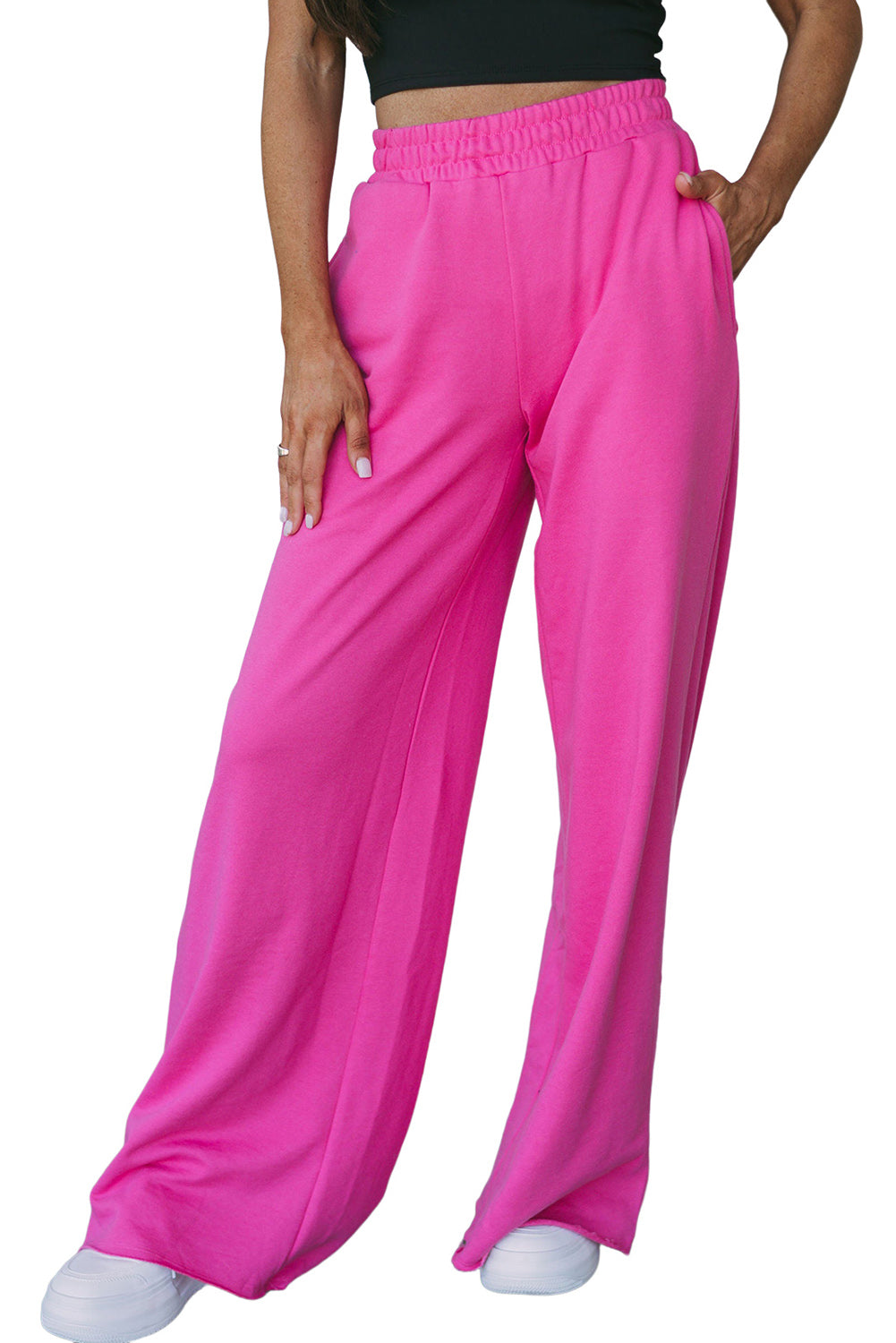 Elastic Waist Pocketed Wide Leg Pants