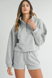 Light Grey Stand Neck Zipped Sweatshirt and Shorts Set