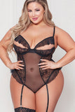 Lingerie Teddy Peekaboo Teddy Noir en Maille et Dentelle Grande Taille