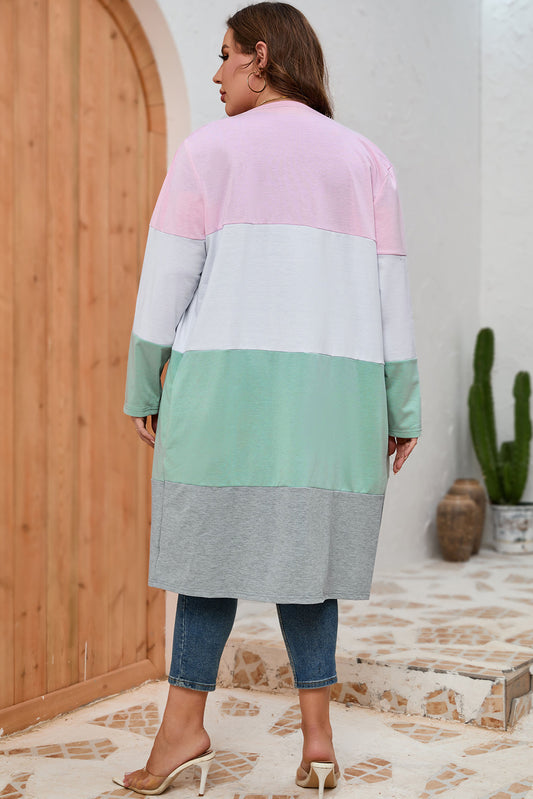 Plus Size Colorblock Open Front Cardigan