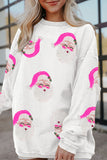 White Sequin Father Christmas Ribbed Oversized Graphic Sweatshirt