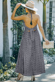 Pocketed Printed Halter Backless Maxi Dress