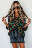 Multicolor Abstract Print 3/4 Puff Sleeve Ruffle Blouse