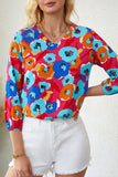 Sky Blue Multicolor Abstract Print High Neck Flutter Sleeves Top