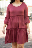 Tiered Ruffled 3/4 Sleeve Plus Size Dress