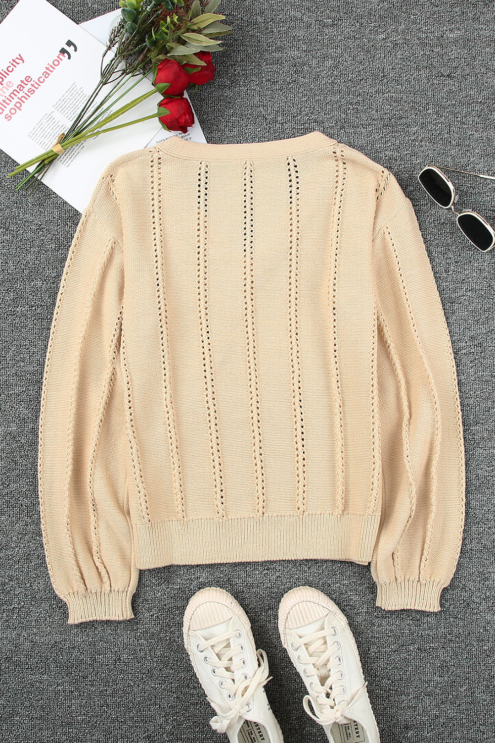 Hollow Out V Neck Pullover Sweater