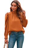 Long Bubble Sleeve Mock Neck Chiffon Blouse