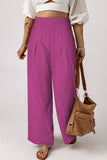 Pink Textured High Waist Wide Leg Plus Size Pants