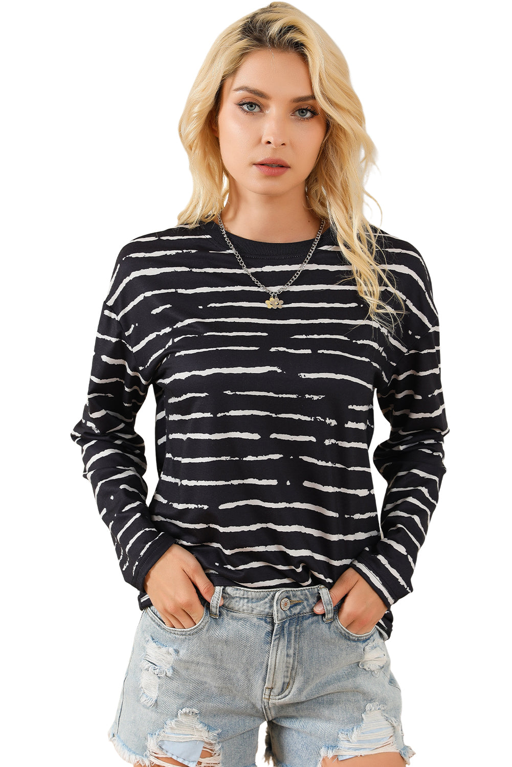 Retro Striped Casual Long Sleeve Top