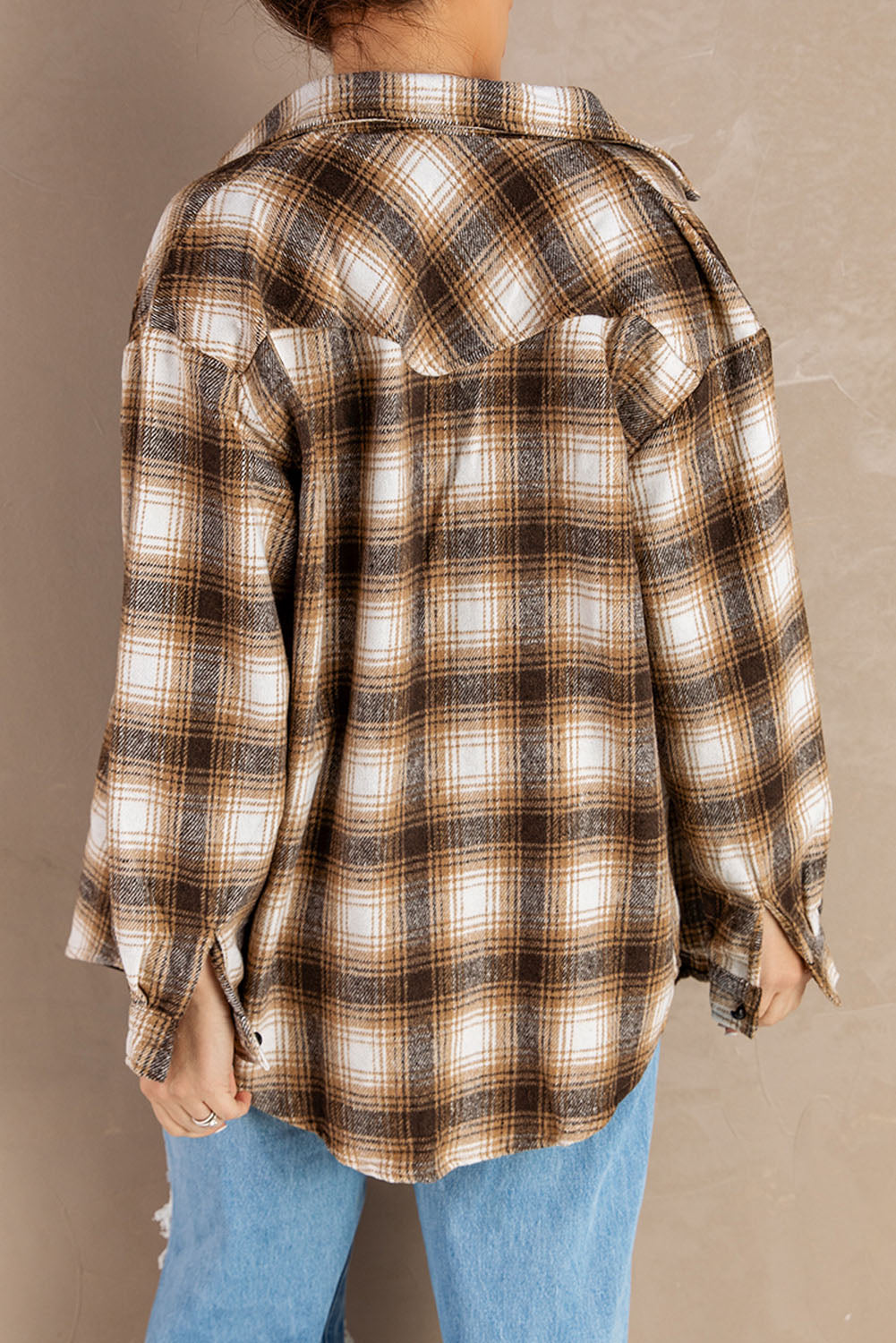 Buttons Pocketed Plaid Shacket