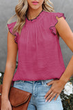 Contrast Trim Ruffled Crew Neck Sleeveless Top