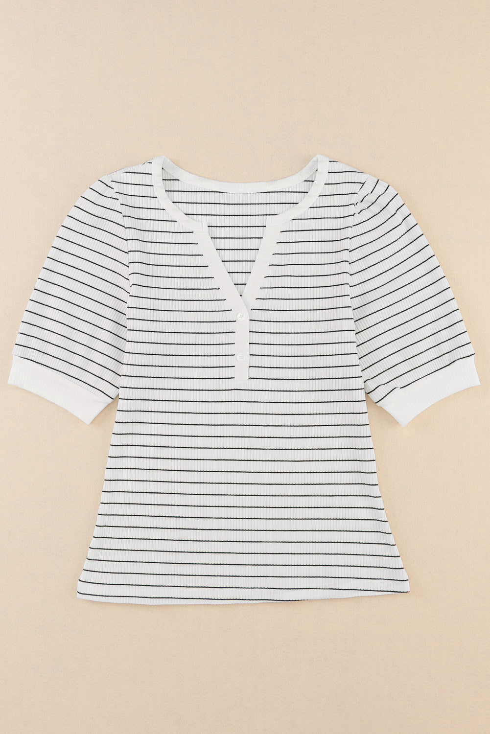 Striped Print Notch V Neck Short Sleeve Top